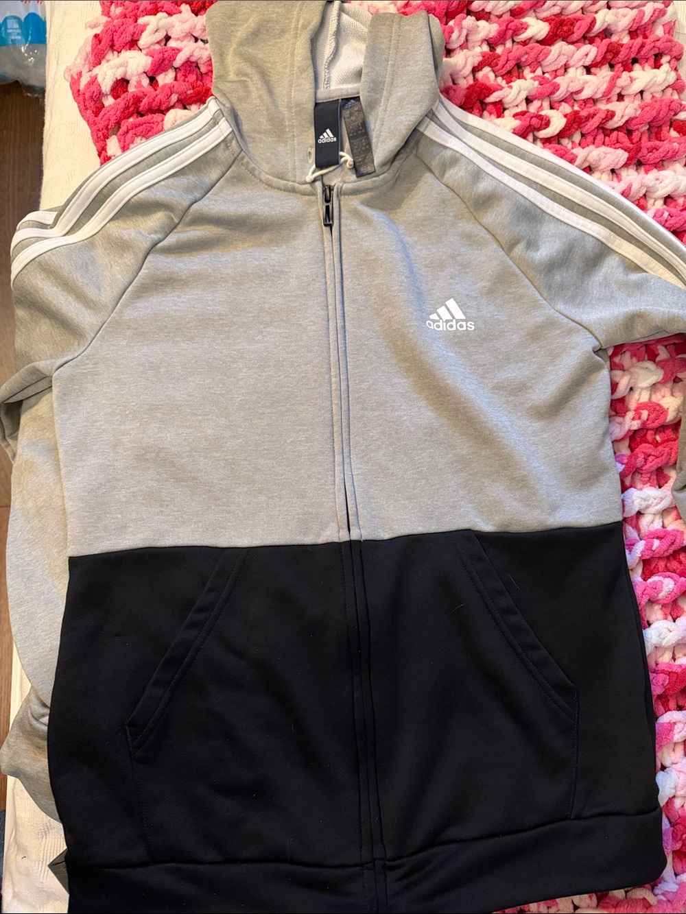 adidas Kids Two-Tone Full-Zip Hoodie Jacket - Gray & Black